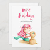 かわいいマーメイドハッピーホリデー シーズンカード (正面/裏面)