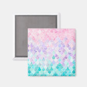 かわいいマーメイドパステル虹色,ピンク,紫,ティール(緑がかった色) マグネット (正面/裏面)