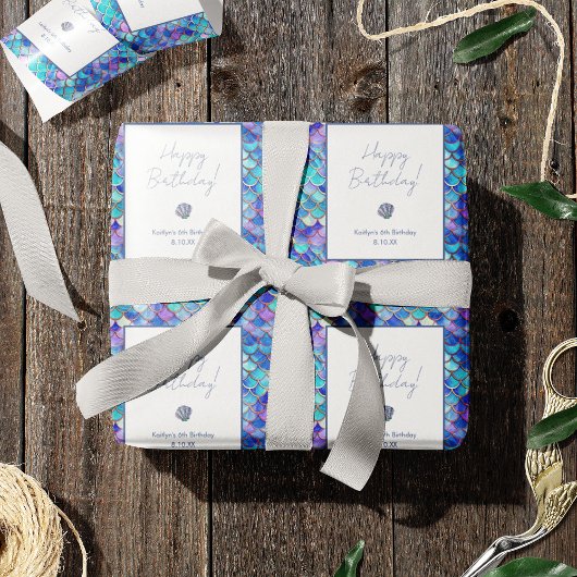 かわいいマーメイドパターはかりで測ン小さな女の子誕生日 ラッピングペーパー