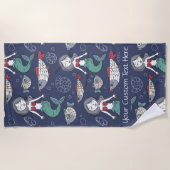 かわいいマーメイドパターカスタムン文字ビーチタオル ビーチタオル (正面)