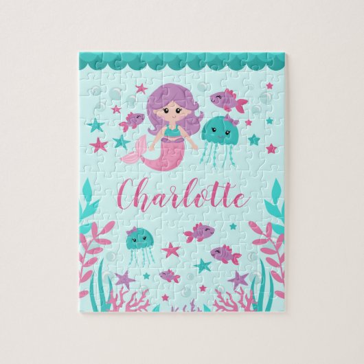 かわいいマーメイドパーソナライズされたキッズ ジグソーパズル (縦)