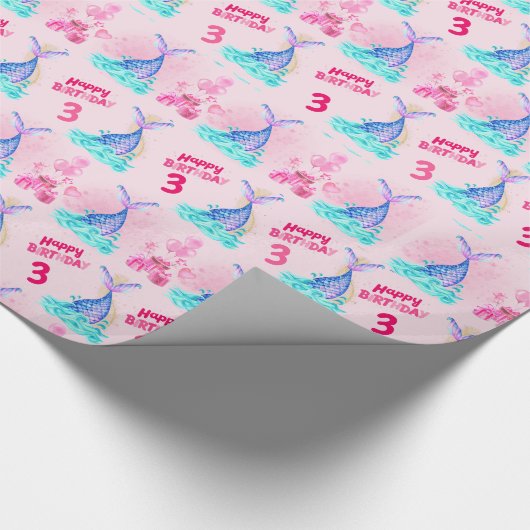 かわいいマーメイドパーソナライズされた誕生日 ラッピングペーパー (角)