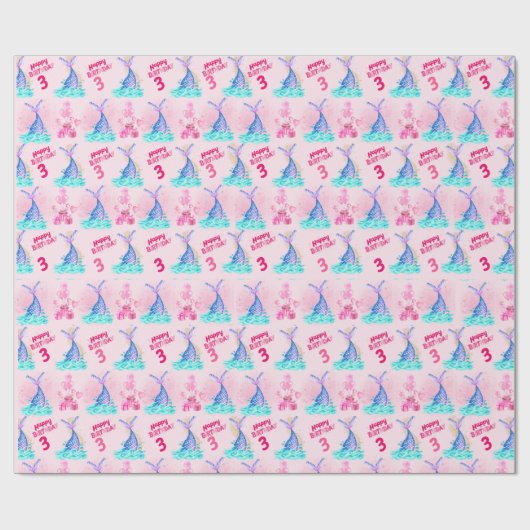 かわいいマーメイドパーソナライズされた誕生日 ラッピングペーパー (フラット)