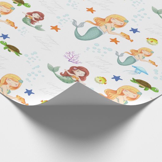 かわいいマーメイドパーソナライズされた誕生日 ラッピングペーパー (角)