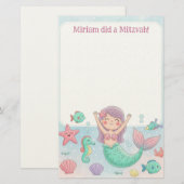 かわいいマーメイドパーソナライズされた(ユダヤ教の)バル・ミツバーノート 便箋 (正面/裏面)