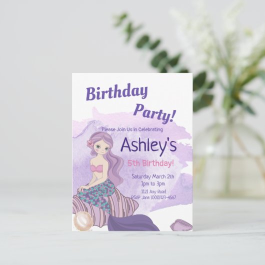 かわいいマーメイドパーティの招待状マーメイド誕生日 インビテーションポストカード (スタンド正面)