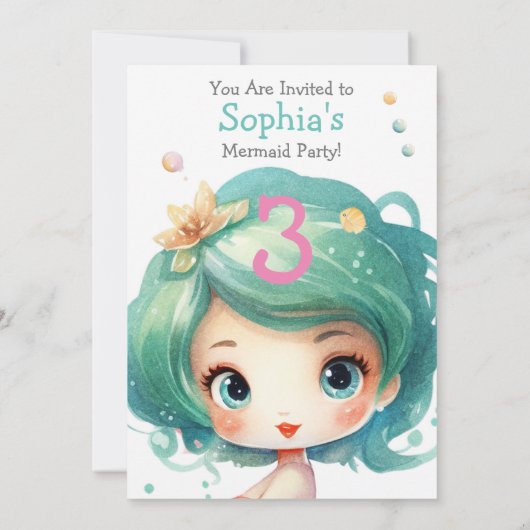 かわいいマーメイドパーティの招待状、編集可能文字 招待状 (裏面)
