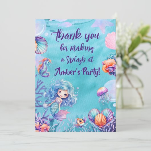 かわいいマーメイドパーティーサンキューカード サンキューカード (スタンド正面)