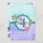 かわいいマーメイドパープルベビーガール誕生日招待状 招待状 (正面/裏面)