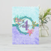 かわいいマーメイドパープルベビーガール誕生日招待状 招待状 (スタンド正面)