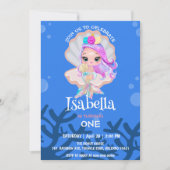 かわいいマーメイドパールレインボーホエールバースデーパーティー 招待状 (正面)