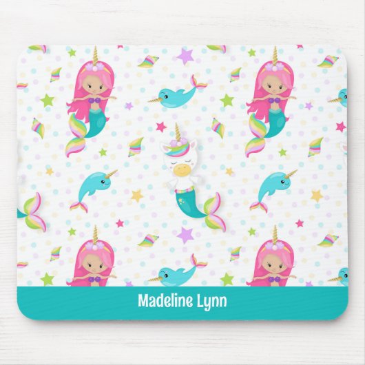 かわいいマーメイドビーチガールパーソナライズされたキッズ マウスパッド (正面)