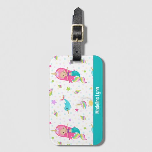 かわいいマーメイドビーチガールパーソナライズされたキッズ ラゲッジタグ (正面縦)