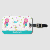 かわいいマーメイドビーチガールパーソナライズされたキッズ ラゲッジタグ (正面横)
