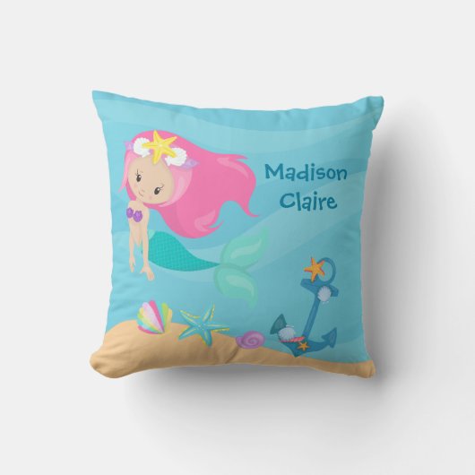 かわいいマーメイドビーチガールビーチハウスキッズルーム クッション (正面)