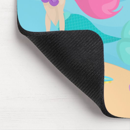 かわいいマーメイドビーチガールピンクヘアカスタムキッズ マウスパッド (コーナー)