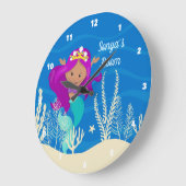 かわいいマーメイドビーチガール海ブルーベッドルーム ラージ壁時計 (傾斜)