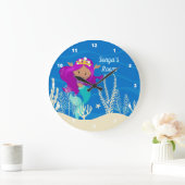 かわいいマーメイドビーチガール海ブルーベッドルーム ラージ壁時計 (ホーム)