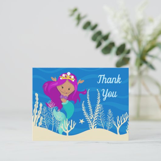 かわいいマーメイドビーチガール誕生日ありがとう ポストカード (スタンド正面)
