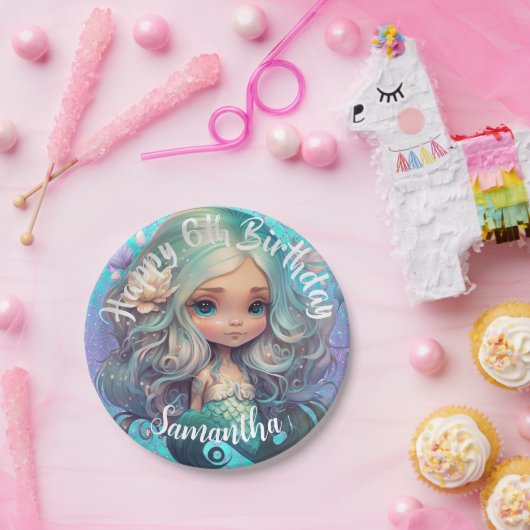 かわいいマーメイドブルー海 ペーパープレート (パーティー)