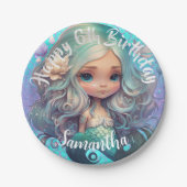 かわいいマーメイドブルー海 ペーパープレート (正面)