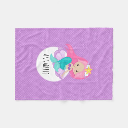 かわいいマーメイドプリンセスガールシーシェルパープルはかりで測 フリースブランケット (正面(横))