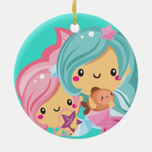かわいいマーメイドプリンセスシスタースクリスマス セラミックオーナメント (裏面)