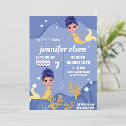 かわいいマーメイドプリンセス水中ゴールデンマーメイド 招待状 (スタンド正面)