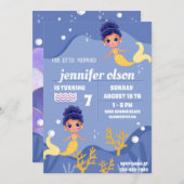 かわいいマーメイドプリンセス水中ゴールデンマーメイド 招待状 (正面/裏面)