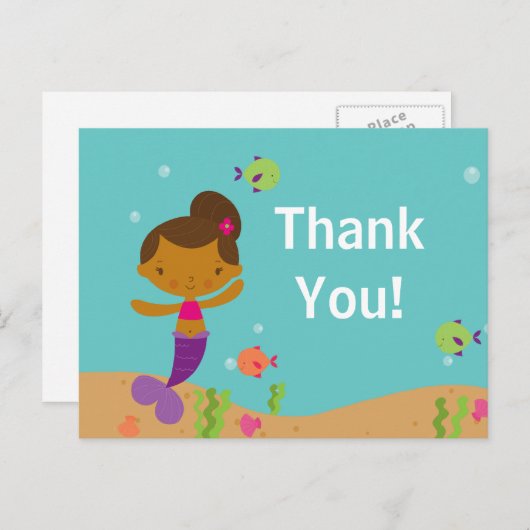 かわいいマーメイドプールパーティーありがとう ポストカード (正面/裏面)