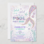 かわいいマーメイドプールパーティーアンダーザシー誕生日 招待状 (正面)