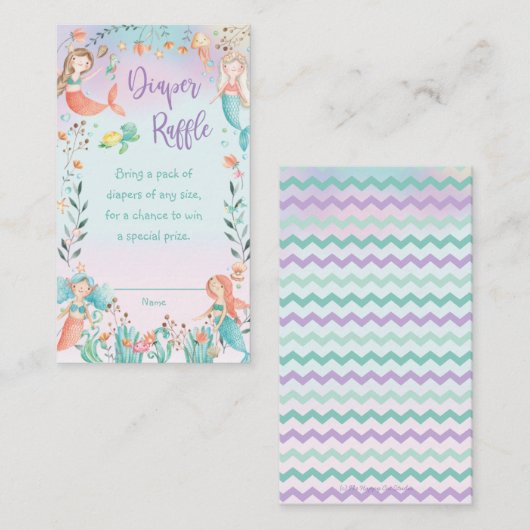 かわいいマーメイドベビーシャワーおむつラッフルチケット エンクロージャーカード (正面/裏面)