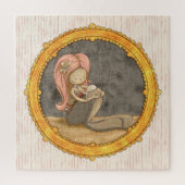 かわいいマーメイドマザーとベビーポートレートイラストレーション ジグソーパズル (縦)