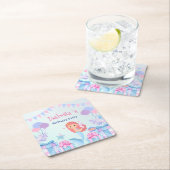 かわいいマーメイドレインボーウォーターカラーバースデーパーティー スクエアペーパーコースター (インサイチュ)