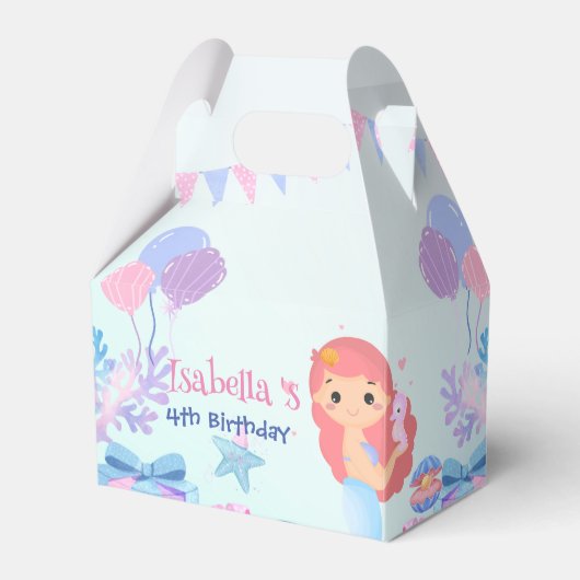 かわいいマーメイドレインボーウォーターカラーバースデーパーティー フェイバーボックス (正面サイド)