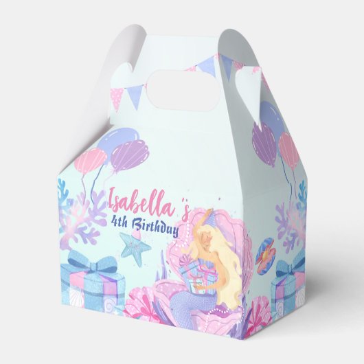 かわいいマーメイドレインボーウォーターカラーバースデーパーティー フェイバーボックス (正面サイド)