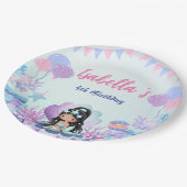 かわいいマーメイドレインボーウォーターカラーバースデーパーティー ペーパープレート (アングル)