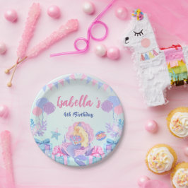 かわいいマーメイドレインボーウォーターカラーバースデーパーティー ペーパープレート