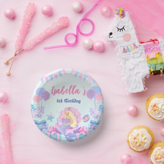 かわいいマーメイドレインボーウォーターカラーバースデーパーティー ペーパーボウル (パーティー)