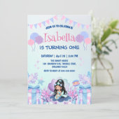 かわいいマーメイドレインボーウォーターカラーバースデーパーティー 招待状 (スタンド正面)