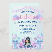 かわいいマーメイドレインボーウォーターカラーバースデーパーティー 招待状 (正面/裏面)