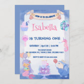 かわいいマーメイドレインボーウォーターカラーバースデーパーティー 招待状 (正面/裏面)