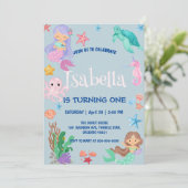 かわいいマーメイドレインボーウォーターカラーバースデーパーティー 招待状 (スタンド正面)