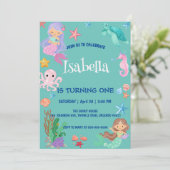 かわいいマーメイドレインボーウォーターカラーバースデーパーティー 招待状 (スタンド正面)