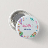 かわいいマーメイドレインボーウォーターカラーバースデーパーティー 缶バッジ (正面&裏面)