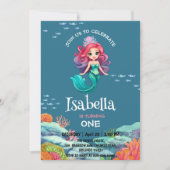 かわいいマーメイドレインボーカラフル誕生日パーティー名 招待状 (正面)