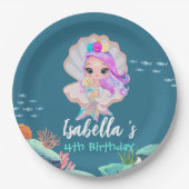 かわいいマーメイドレインボーパールクラウンバースデーパーティー ペーパープレート (正面)
