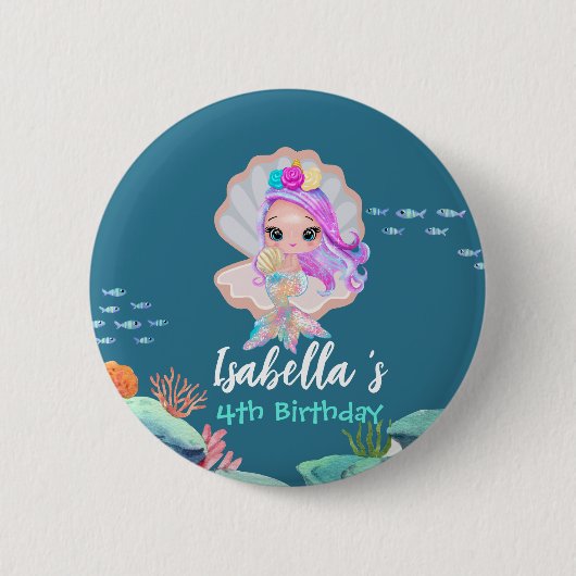 かわいいマーメイドレインボーパールクラウンバースデーパーティー 缶バッジ (正面)
