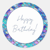 かわいいマーメイド小さな女の子誕生日パーティー ラウンドシール (正面)