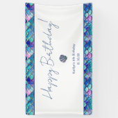 かわいいマーメイド小さな女の子誕生日パーティー 横断幕 (縦)